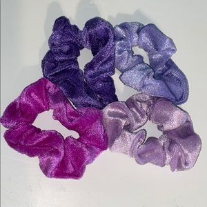 4 Purple Velvet Scrunchies